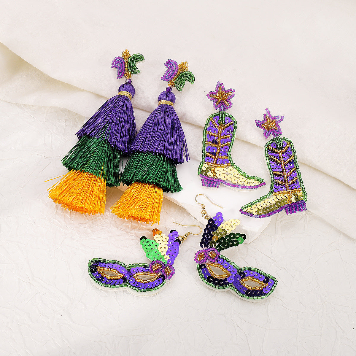 Wholesale Carnival St. Patrick's Day Mask Boots Tassel Earrings